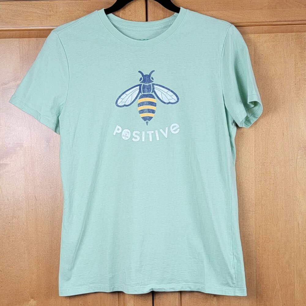 Life is Good Light Green Short Sleeve Crew Neck Bee 🐝Positive Tee - S
